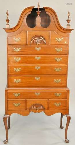 Custom mahogany bonnet top highboy, Queen Anne style in