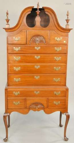 Custom mahogany bonnet top highboy, Queen Anne style in