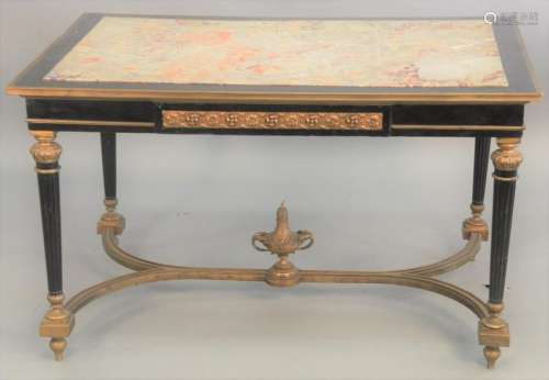 Continental ebonized center table, having inset marble