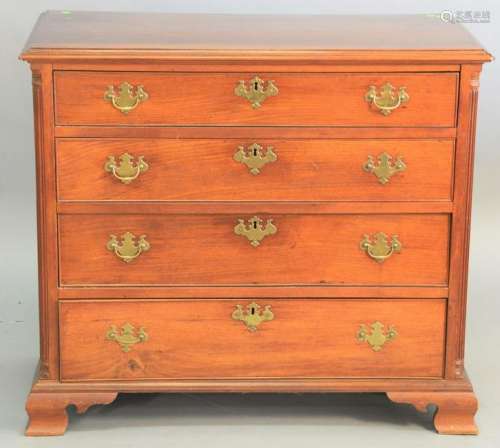 Chippendale Walnut Four Drawer Chest, with molded top,