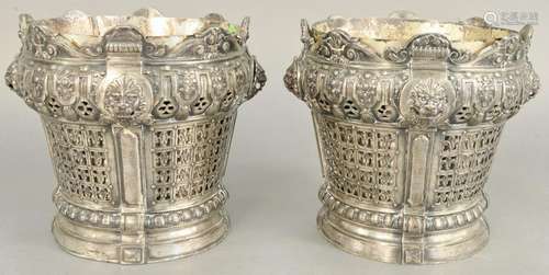 Pair of silver plated planters having lion marks and