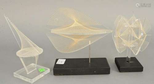 Group of three Ronald Fox sculptures, Lucite & String,