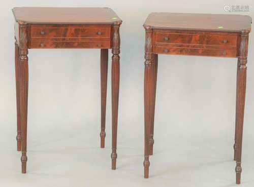 Pair of custom mahogany Sheraton style work tables with