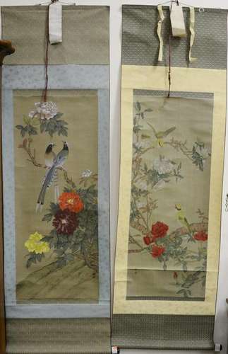 Two Piece Lot to include Oriental scroll painting on