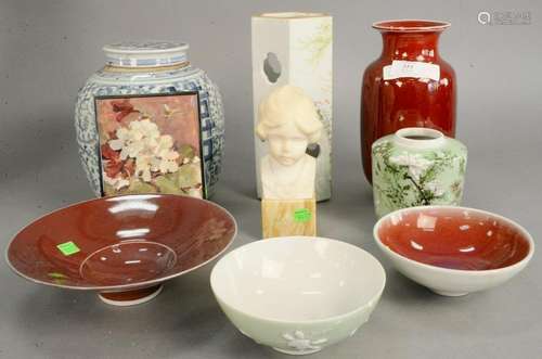 Eight piece lot to include chinese glazed vase, two