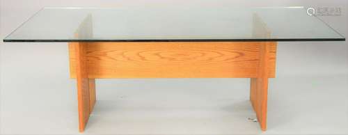 Contemporary glass top dining table. ht. 28 1/2 in.,