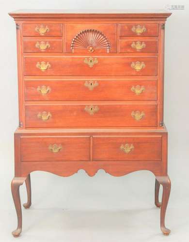 Margolis mahogany Queen Anne style flat top highboy, in