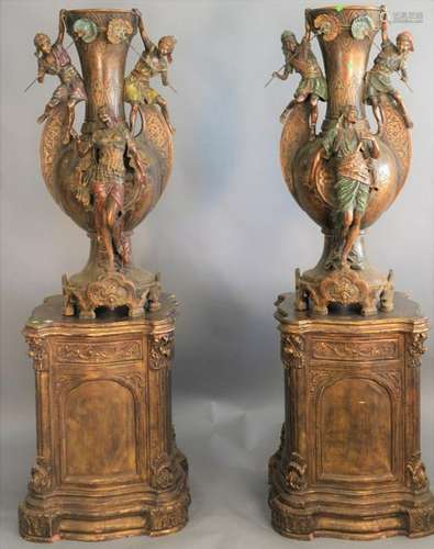 Pair of monumental metal orientalist style urns with