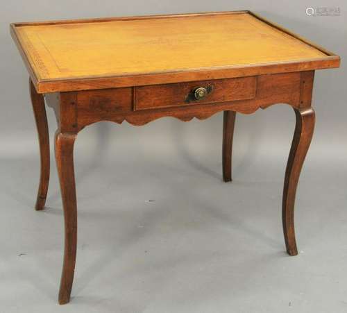 Louis XV style leather top table, with drawer, ht. 28