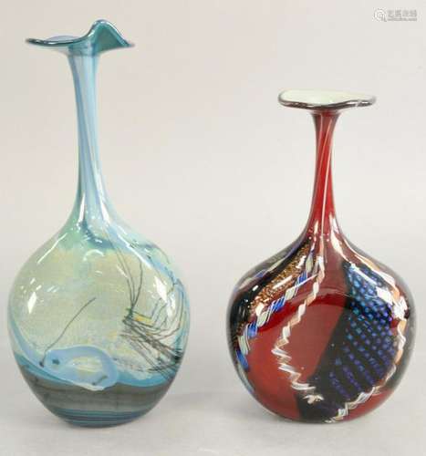 Two Vander art glass vase, signed Vander on bottom,