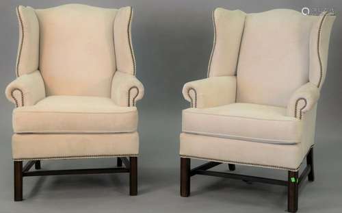 Pair of Pottery Barn Chippendale style wing chairs, on