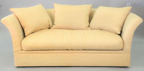 Swaim upholstered sofa, curved back with three pillows,