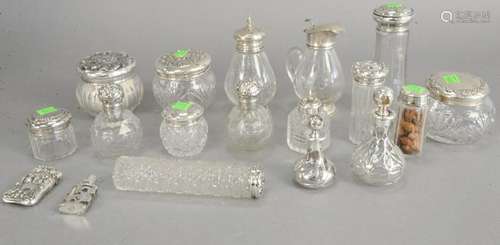 Eighteen piece lot of cut crystal with sterling silver