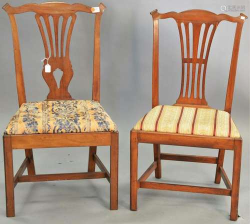 Two cherry Chippendale side chairs, each with pierced