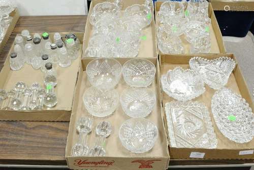 Five tray lots of cut glass, crystal glass to salt and