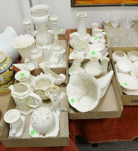 Large group of Belleek in five tray lots, to include