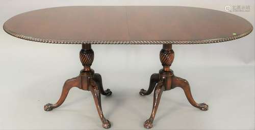 Custom Mahogany Double Pedestal Table, with rope edge