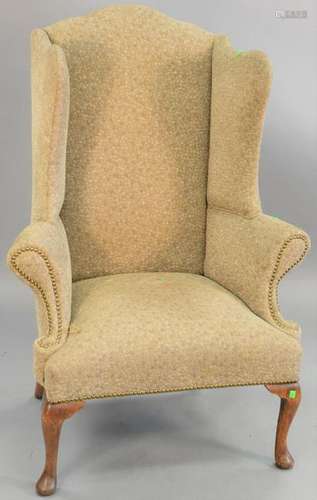 George I Queen Anne walnut upholstered wing chair, ht.