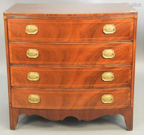 Custom mahogany bow front chest, ht. 34 in., wd. 36 in,