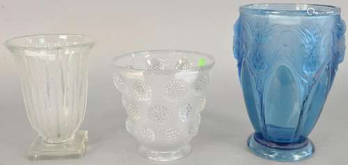 Three Verlys clear and frosted glass vases, to include