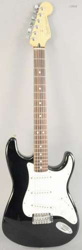 Fender Stratocaster electric guitar, black and white,