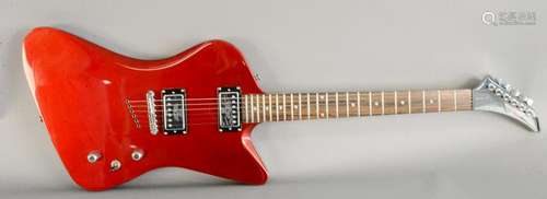 Red Epiphone electric guitar, serial number U01070437,