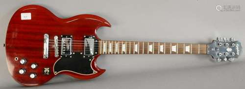 Two Guitars, Epiphone SG electric guitar in red finish,