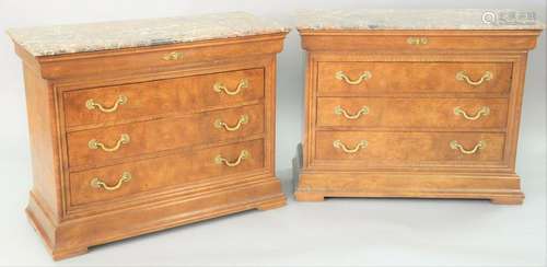 Pair of Henredon marble top commodes, marker Charles X,