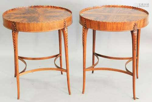 Pair of mahogany round tables, with scalloped gallery