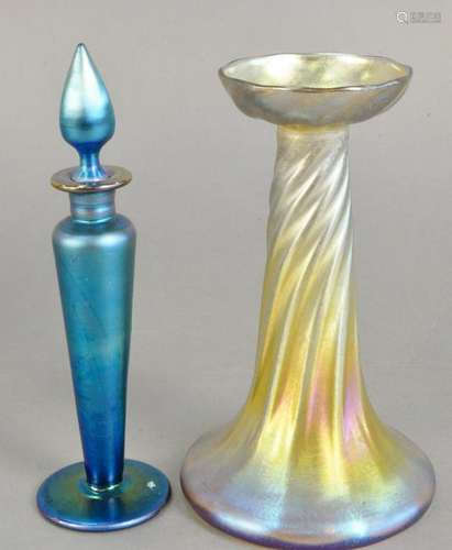 Two art glass pieces to include gold iridescent