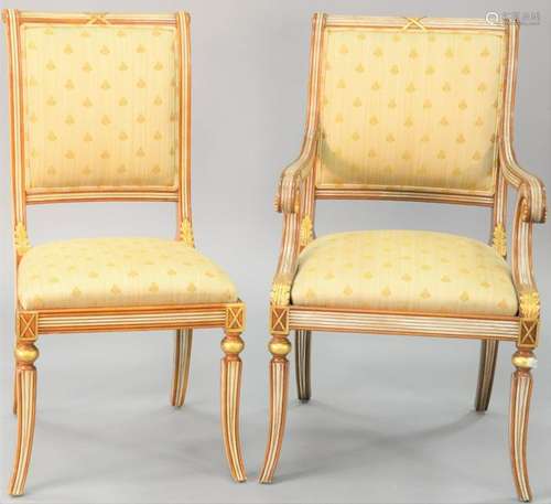 Set of eight dining chairs, with upholstered seats and