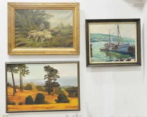 Five oil paintings, to include oil on canvas of Harbour