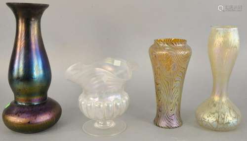 Four large Art Glass vases, Bohemian purple iridescent