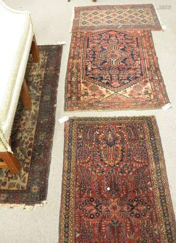 Four piece lot of Oriental throw rugs, to include one