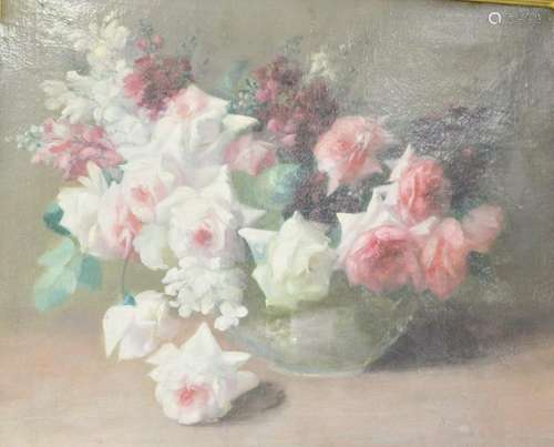 Oil on canvas, attributed to C.E. Porter, still life of