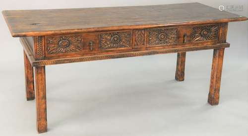 Renaissance style two drawer table, having carved