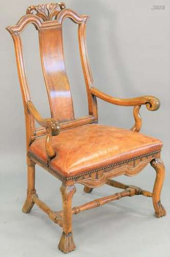 Continental style armchair, with leather seat, ht. 45