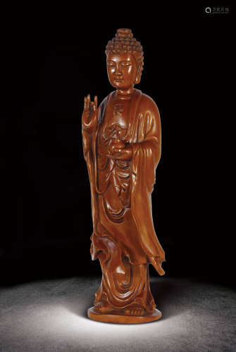 民國  黃楊木雕釋迦摩尼佛像