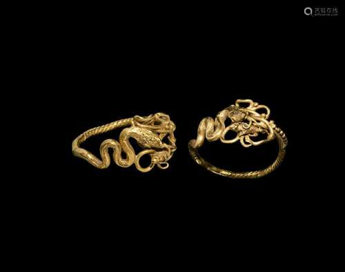 Romano-Egyptian Gold Ring with Snake and Mouse