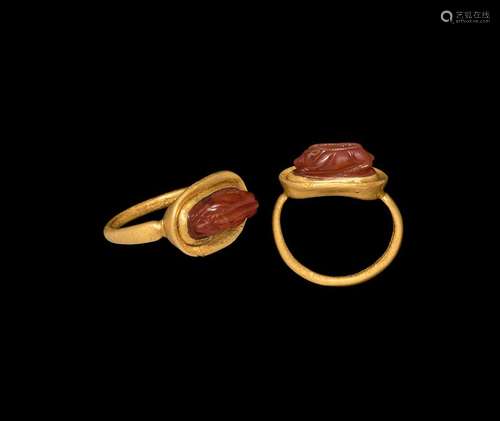 Greek Boar Gemstone in Gold Ring