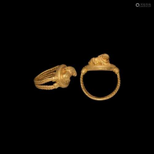 Greek Gold Ring with Raised Lion Motif