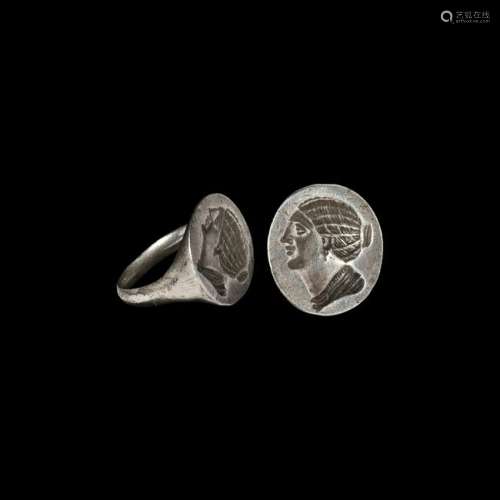 Greek Silver Signet Ring with Female Portrait