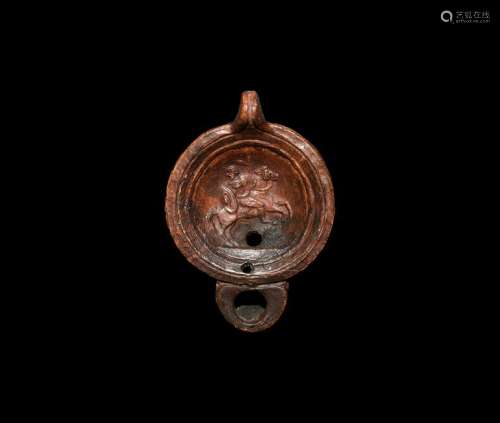 Roman Oil Lamp with Mounted Barbarian Warrior