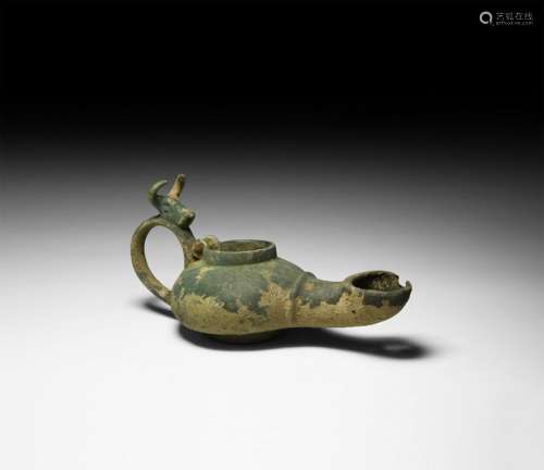 Roman Oil Lamp with Bull Handle