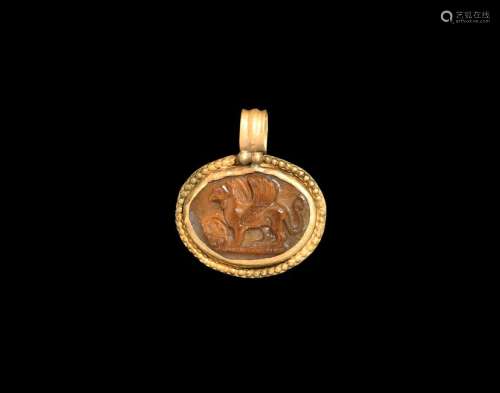 Roman Gold Pendant with Gryphon Gemstone