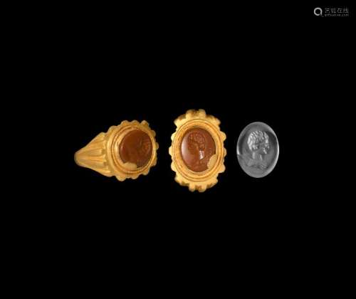 Roman Portrait Gemstone in Gold Ring