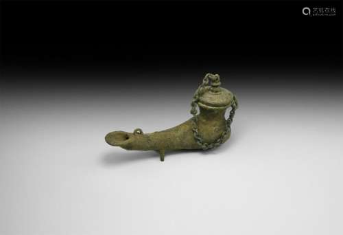 Roman Oil Lamp with Chained Lid