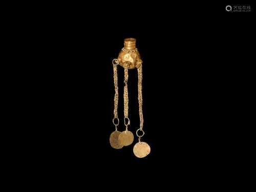 Greek Gold Pendant with Gold Chain Drops
