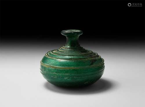 Roman Emerald Green Glass Bottle with Trails