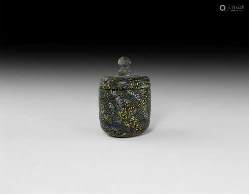 Roman Marbled Glass Pyxis with Lid